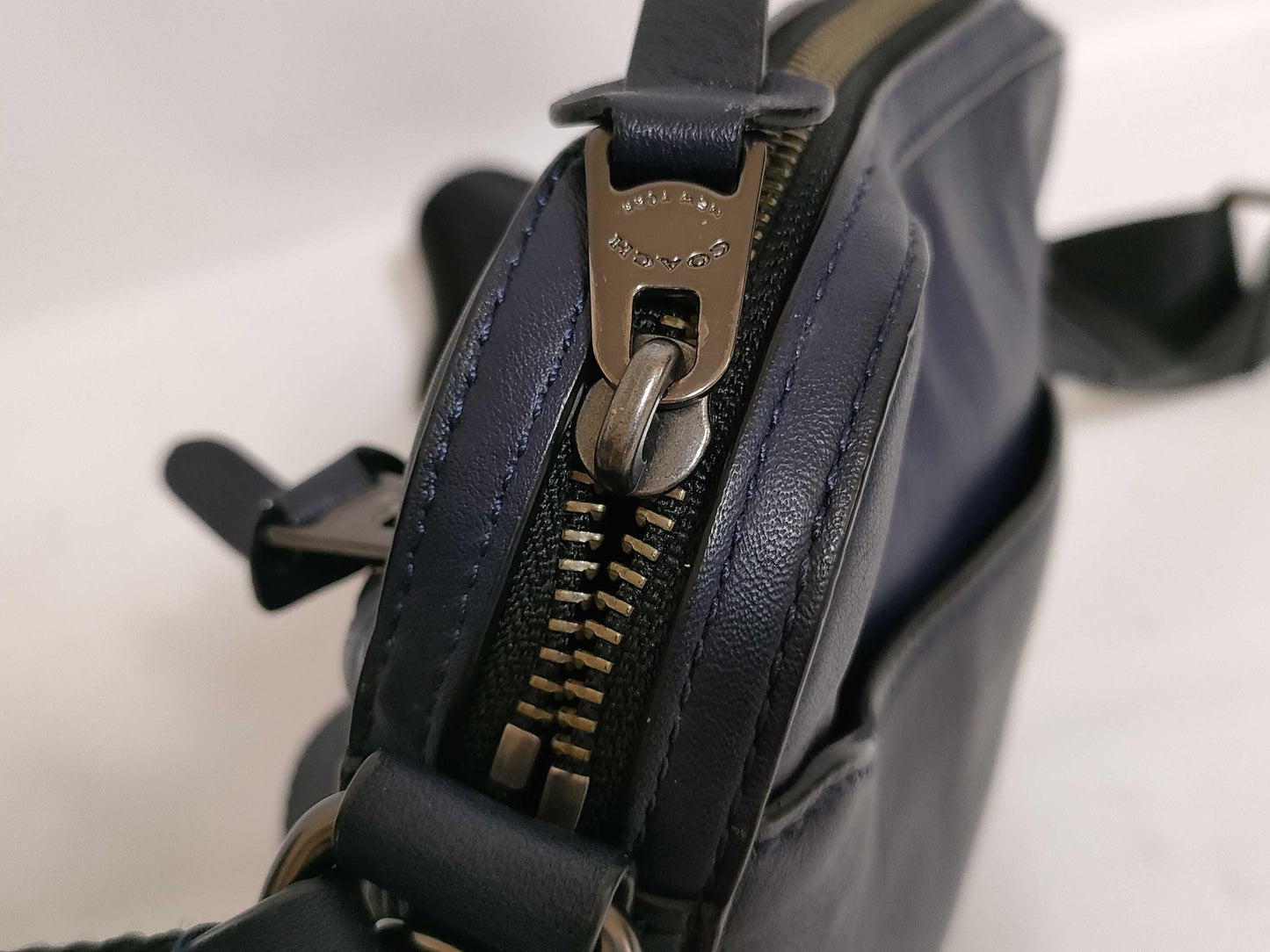 COACH Shoulder Bag Navy Leather Shoulder Bag