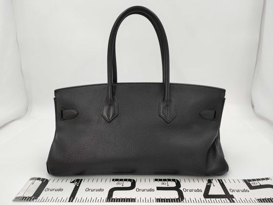 HERMES Shoulder Birkin Bag, Black, M Stamp, G Hardware, Taurillon Clemence Leather, Handbag