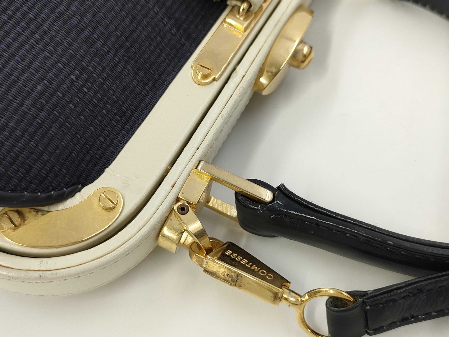 Comtesse Horsehair Leather 2-Way Handbag, Navy