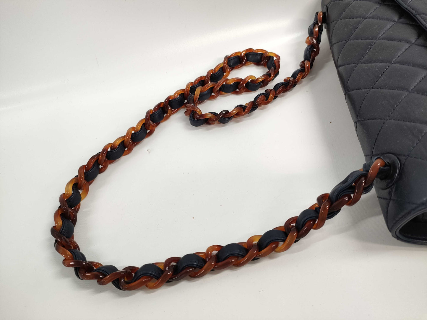 CHANEL Matelasse Plastic Chain Shoulder Bag in Navy