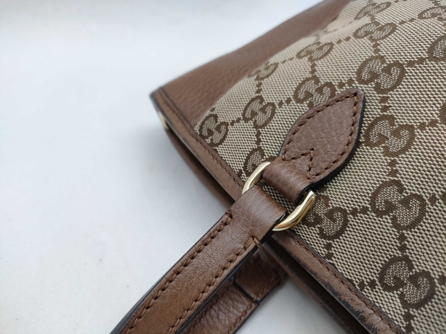 GUCCI GG Canvas GUCCI Beige x Brown GG Canvas Leather Small Tote Z6650 Tote Bag