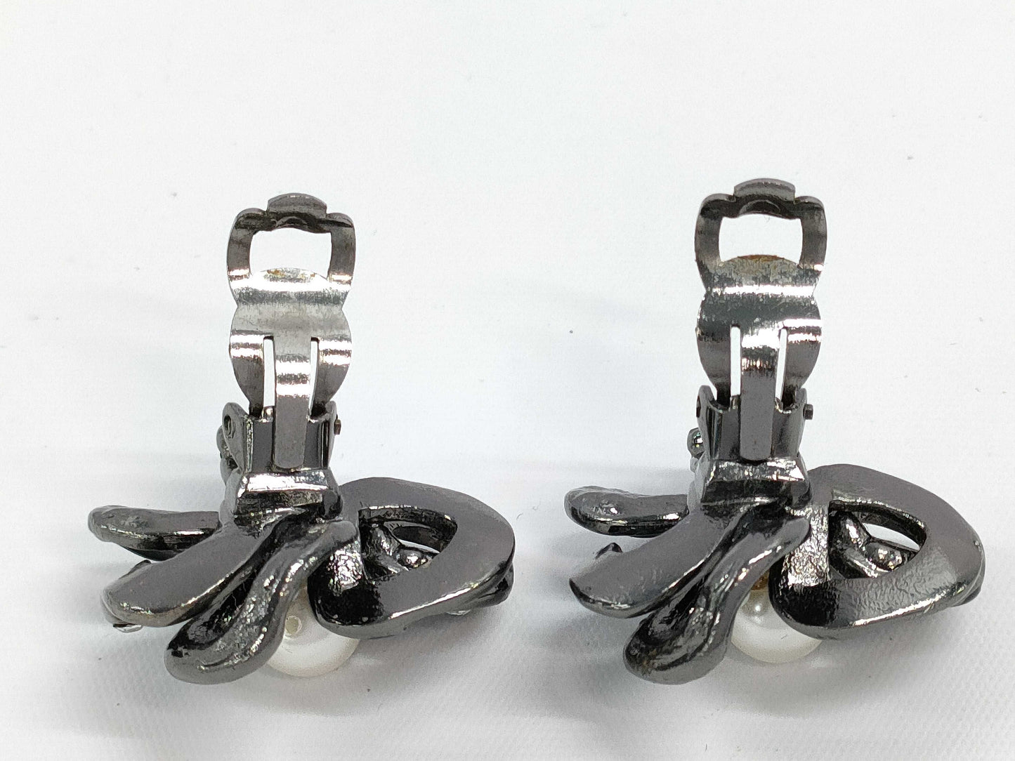 CHANEL Camellia F Pearl Rhinestone Earrings with Rice