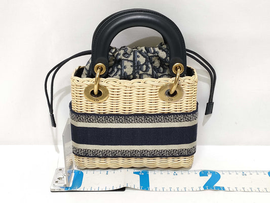 Dior Oblique Wicker Mini Straw/Canvas Handbag