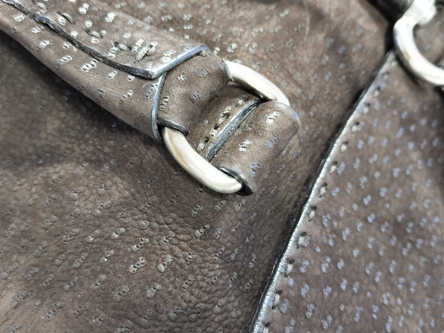 PRADA Ostrich Jackie Suede Mini Boston Handbag