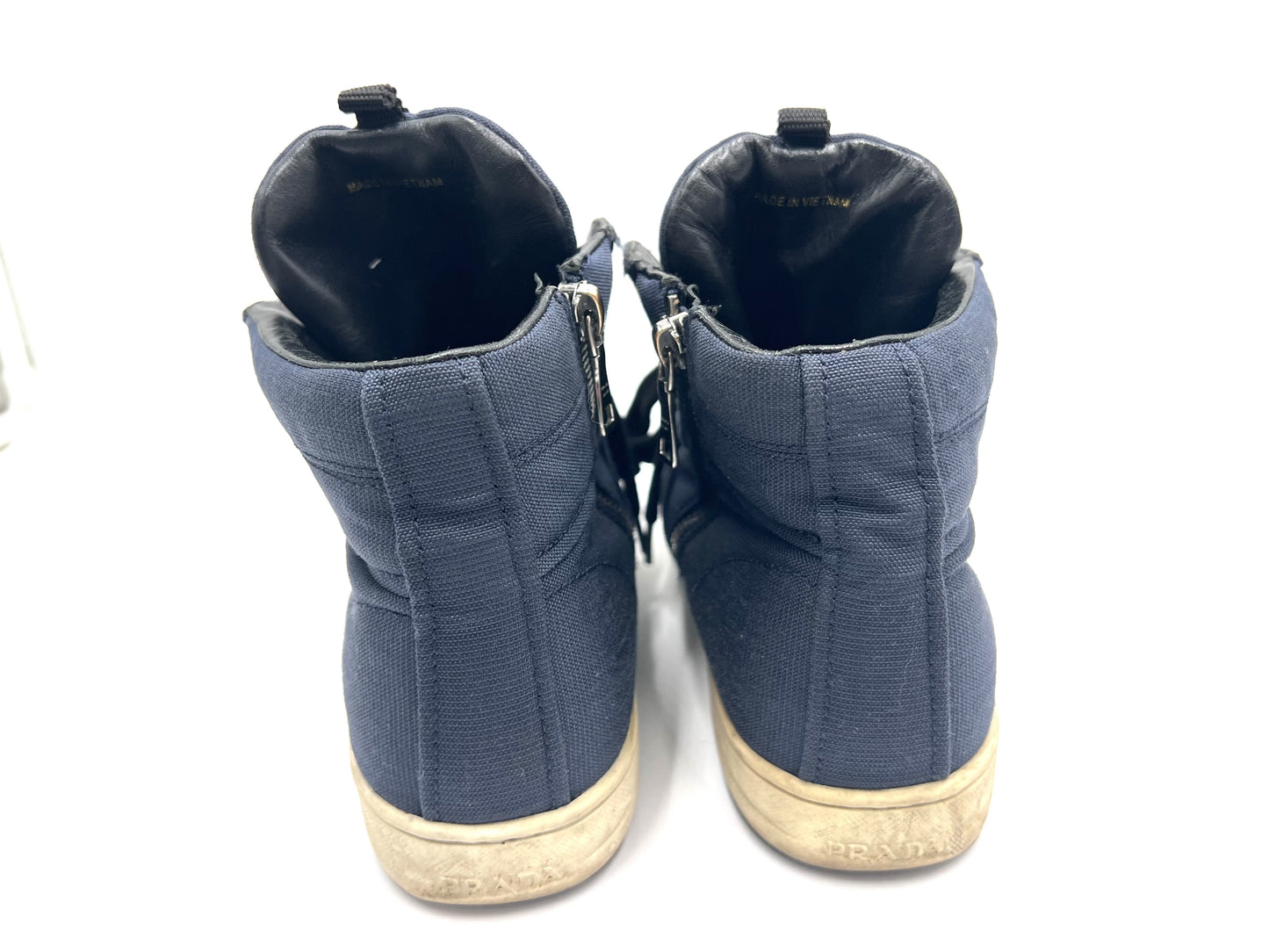 PRADA 3T 6186 High-Top Navy Sneakers, Size 38 1/2