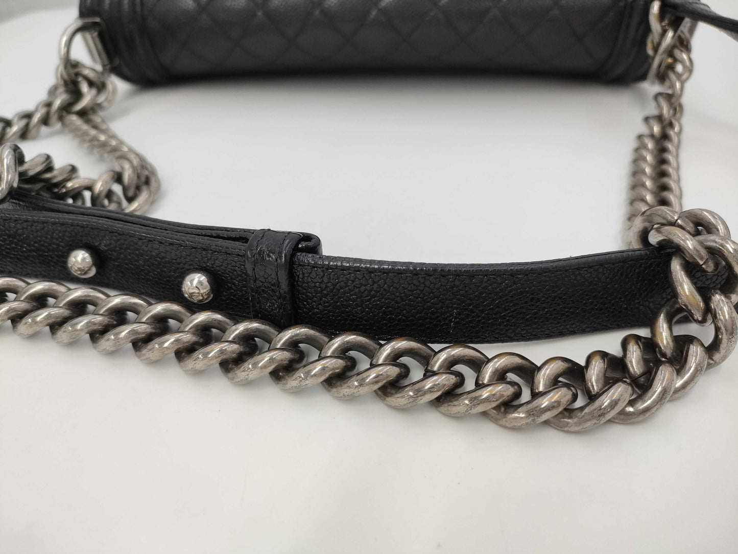 CHANEL Boy Chanel Caviar Leather Chain Shoulder Bag, Black, No. 23