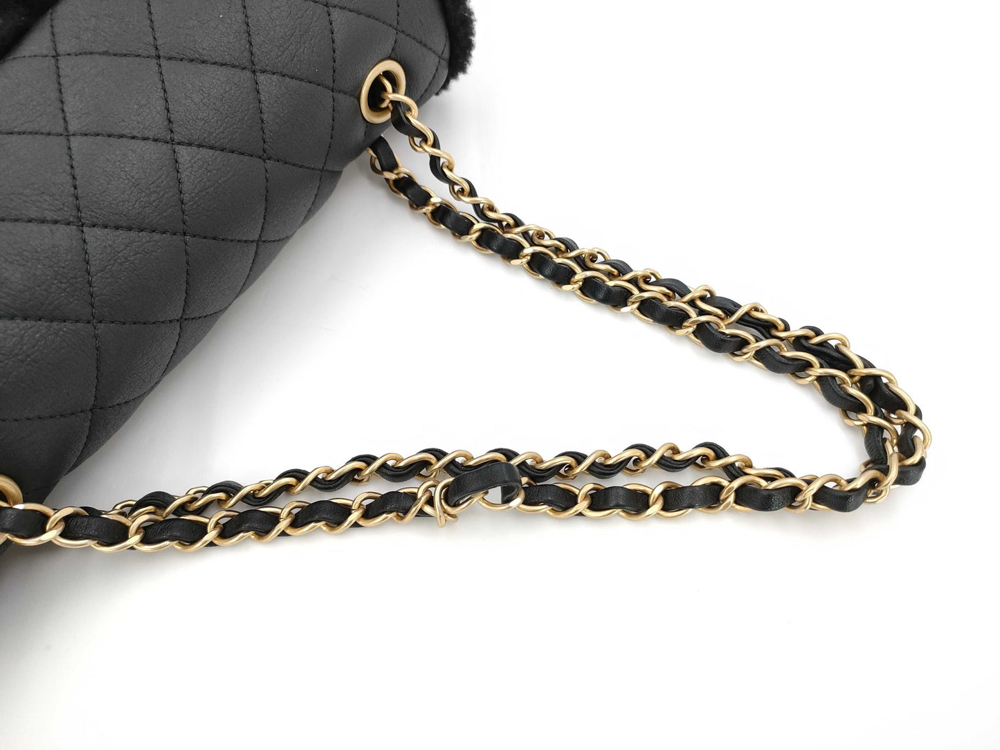CHANEL Mouton x Leather Black Matelasse IC Shoulder Bag