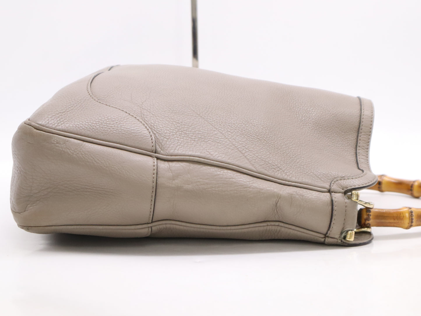 GUCCI 282315 Leather Bamboo 2-Way Tote Bag Shoulder Bag Khaki with Shoulder Strap and Dust Bag