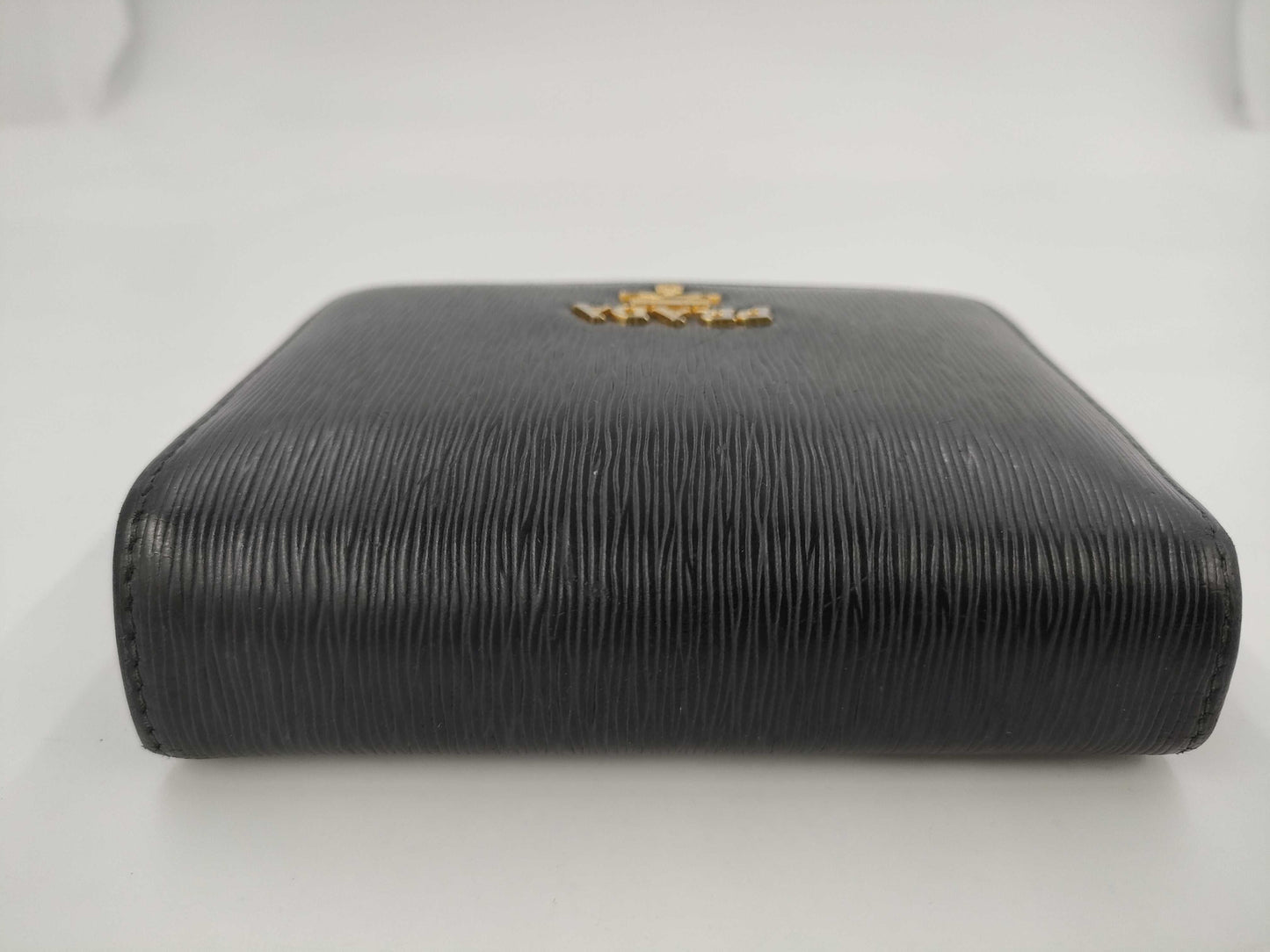 PRADA 1MH176 Leather Compact Wallet, Black, with Box