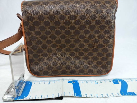 CELINE Macadam PVC and Leather Shoulder Bag, Brown, with Blazon Hardware