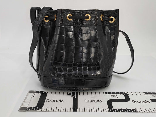 GUCCI Crocodile Bamboo Mini Drawstring Shoulder Bag Black Shoulder Bag