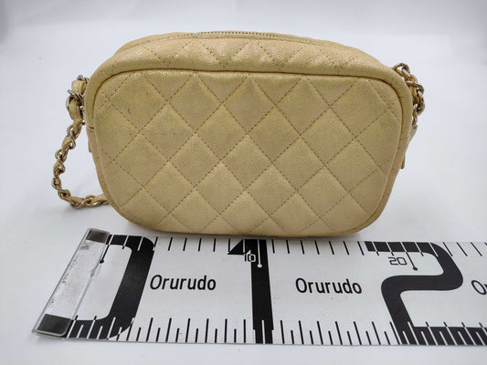 CHANEL Caviar Skin Chain Shoulder Bag Yellow