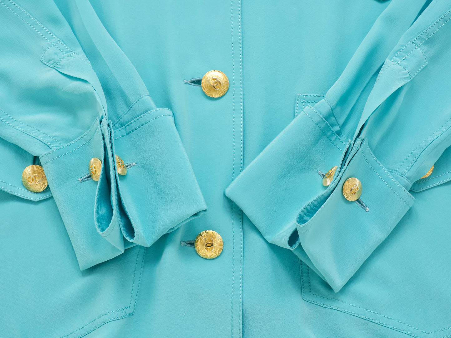CHANEL 1992 Spring/Summer Oversized Double Cuff Tiffany Blue Jacket
