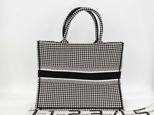 Dior Christian Dior Book Tote Medium Canvas Black Houndstooth Tote Bag