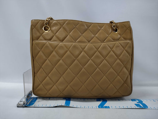 CHANEL Matelasse Double Chain Beige Tote Bag