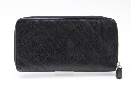 CHANEL Caviar Skin Coco Mark Zippy Wallet