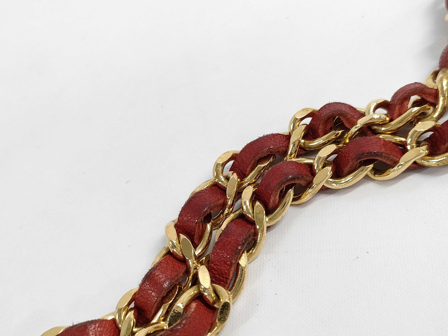 CHANEL Coco Mark Chain Leather Red Belt