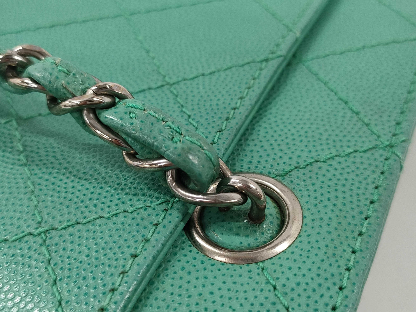 CHANEL Chain Handbag Caviar Skin Green Tote Bag