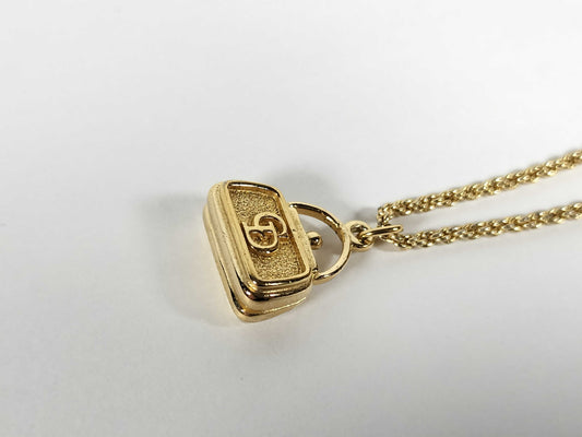 Christian Dior Necklace CD Logo Bag Motif Rhinestone GP Gold Color Accessories Collection