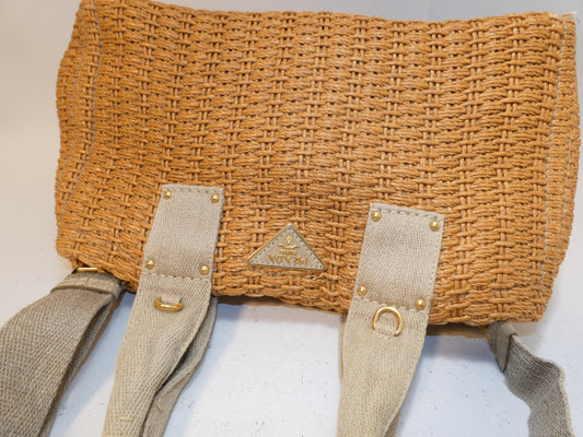 PRADA 2-way raffia canapa shoulder tote bag
