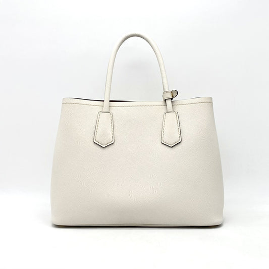 PRADA Prada Triangle Logo Plate Saffiano Leather Handbag White Tag 180 Handbag