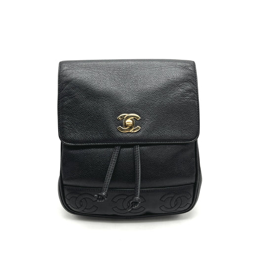 CHANEL CHANEL Turnlock Triple Coco Mark Caviar Leather Chain Backpack