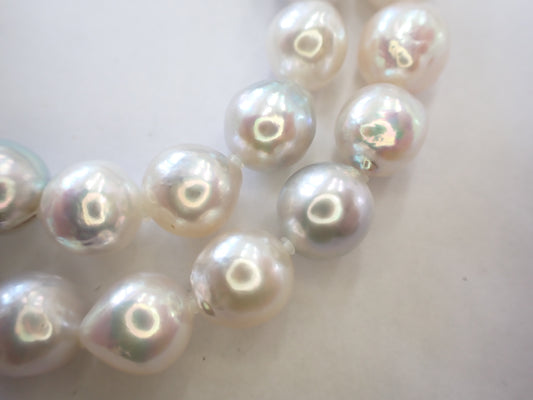 Semi-Round Pearl Necklace, Diameter 9.0-10.0mm, Sterling Silver, 50.9g