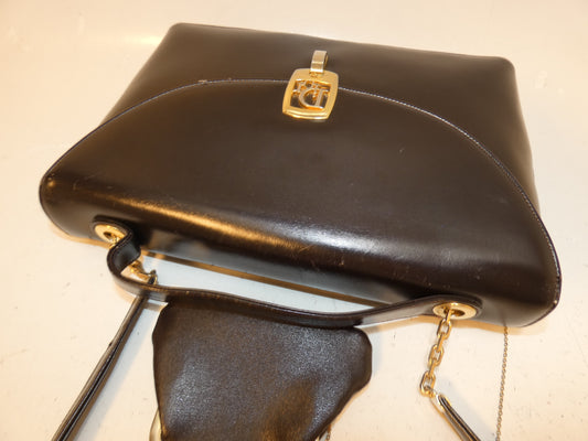 Dior 2-way Logo Lock Leather Dark Brown Handbag with Clasp Case