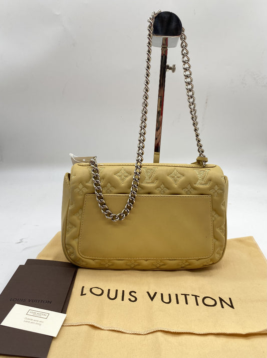 LOUIS VUITTON Monogram Pochette M40716 Lamb Yellow PL1142 Bag Cloche with 2 Keys Shoulder Bag