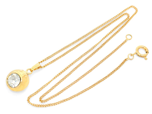 CELINE CELINE Gold-Colored Large Rhinestone Triomphe Mark Pendant Necklace 5.9g Necklace