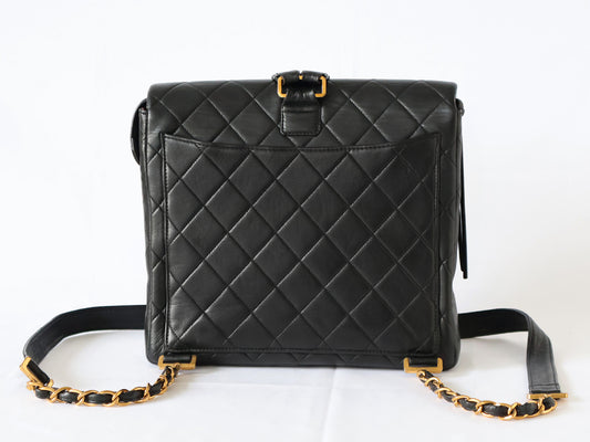 CHANEL Seal Matelasse Lambskin Chain Backpack Black
