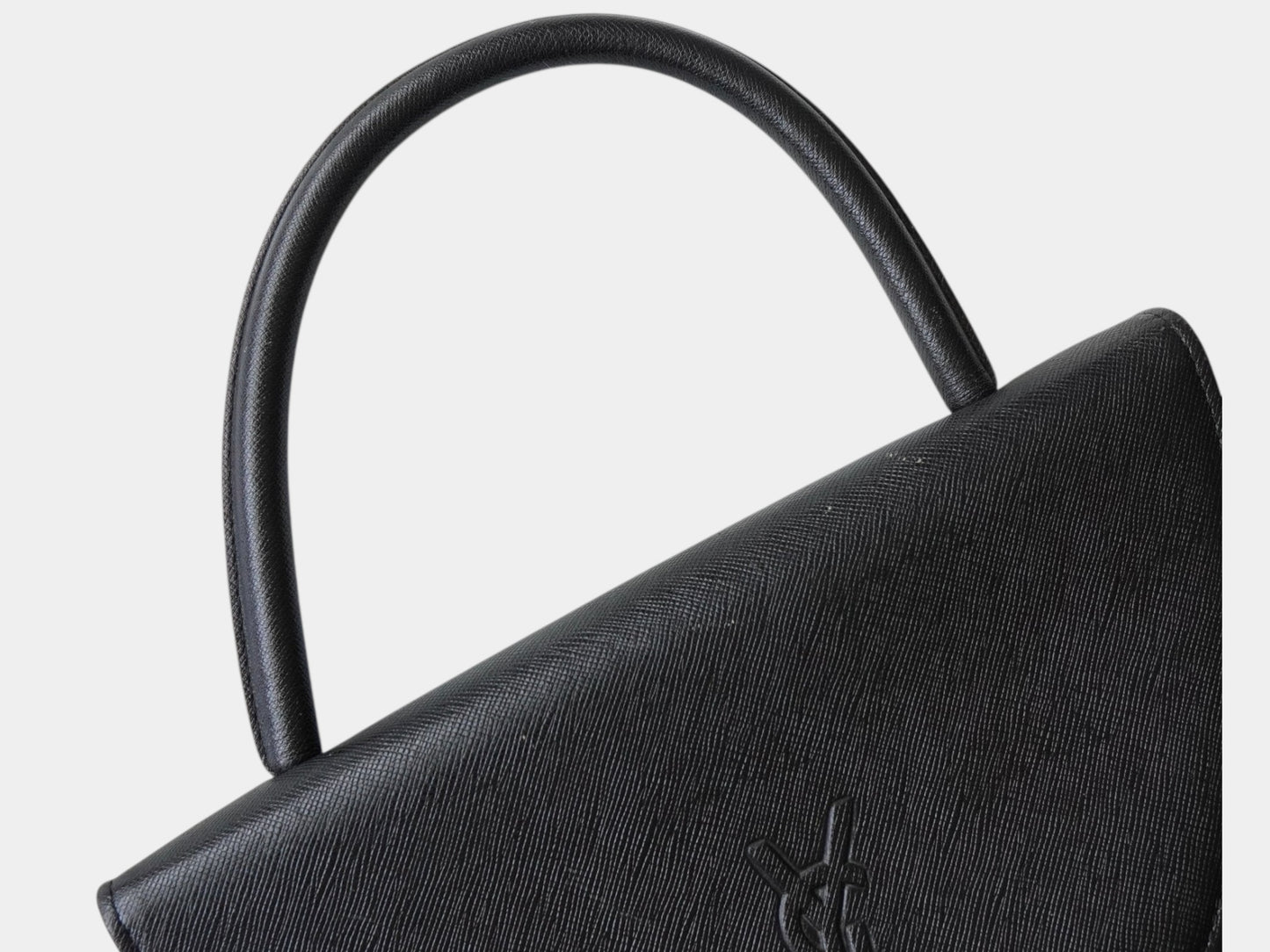 Yves Saint Laurent Vintage Embossed YSL Logo Leather Handbag, Freestanding, Black