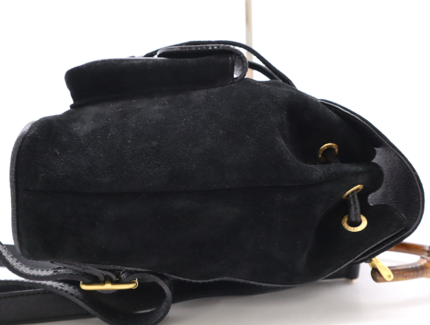 GUCCI 003・2058・0030 Leather Suede Bamboo Backpack in Black with Dust Bag
