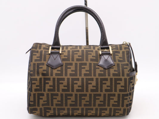 FENDI 8BL104 Zucca Mini Boston Bag, Brown, with Dust Bag