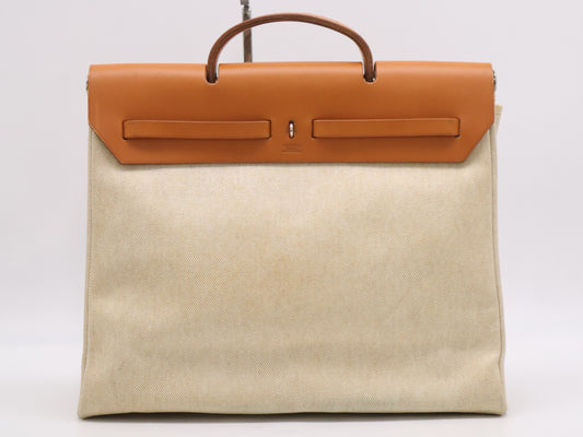 HERMES Toile H Leather Handbag with C Stamp, Cabas GM, and Cloche, Cadena, and Two Keys