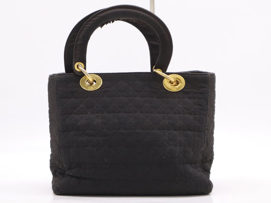 Dior Nylon Lady Dior Cannage Black Handbag with Charm and GD Hardware