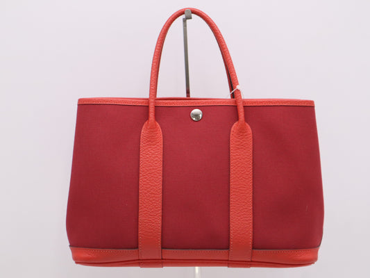 HERMES Toile x Negonda Garden Party Handbag Rouge A Stamp 2017 Handbag