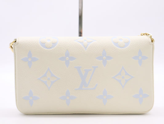 LOUIS VUITTON Monogram Empreinte M83025 Pochette Felicie Latte White/Candy Blue, RFID Verified, No Serial Tag, Includes 2 Pouches