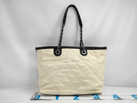 CHANEL A92211 Caviar Skin Wild Stitch On the Road Tote Bag, Ivory, with Sterling Silver Hardware, Pouch, Dust Bag, Sticker, Card, 20993584