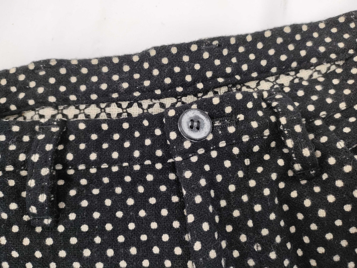 Ys Yohji Yamamoto Polka Dot Pattern Asymmetrical Shorts, Black, Size 2