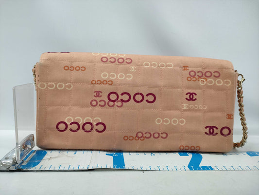 CHANEL Chocobar Chain Shoulder Bag, Canvas, Pink, No. 7 Seal, Shoulder Bag