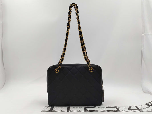 CHANEL Matelasse Chain Shoulder Bag, Cotton, Black, No. 1, Shoulder Bag