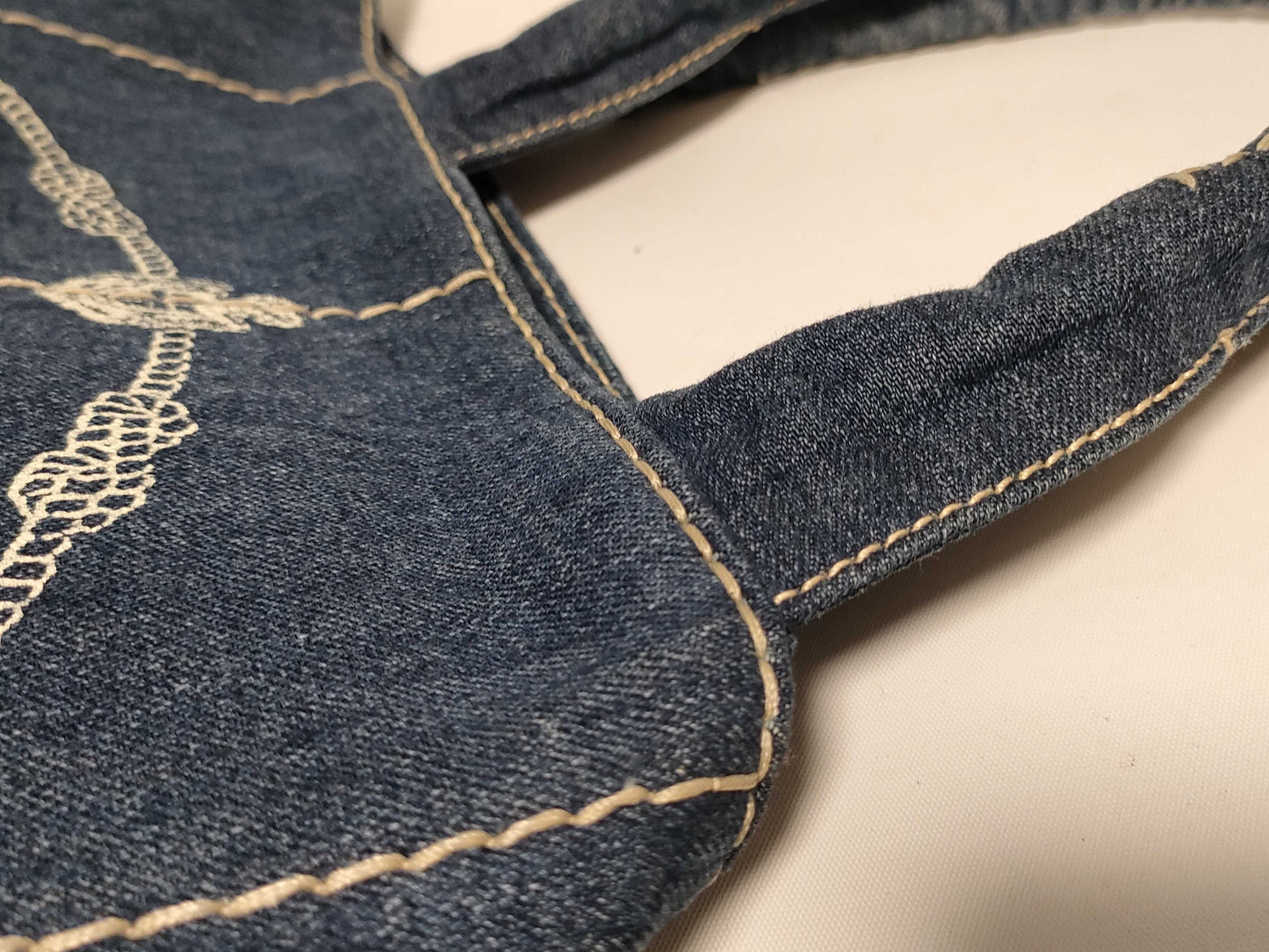 PRADA Prada Canapa Denim Handbag with Triangle Logo, Bag, Tag, and Warranty Card