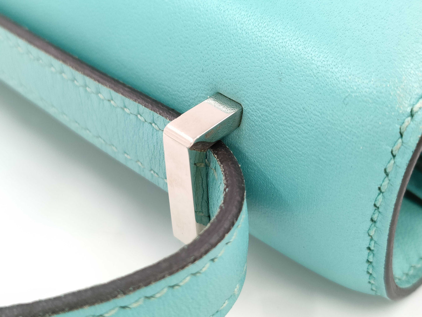 HERMES Constance Mini Lizard Engraved T Blue Tall Shoulder Bag