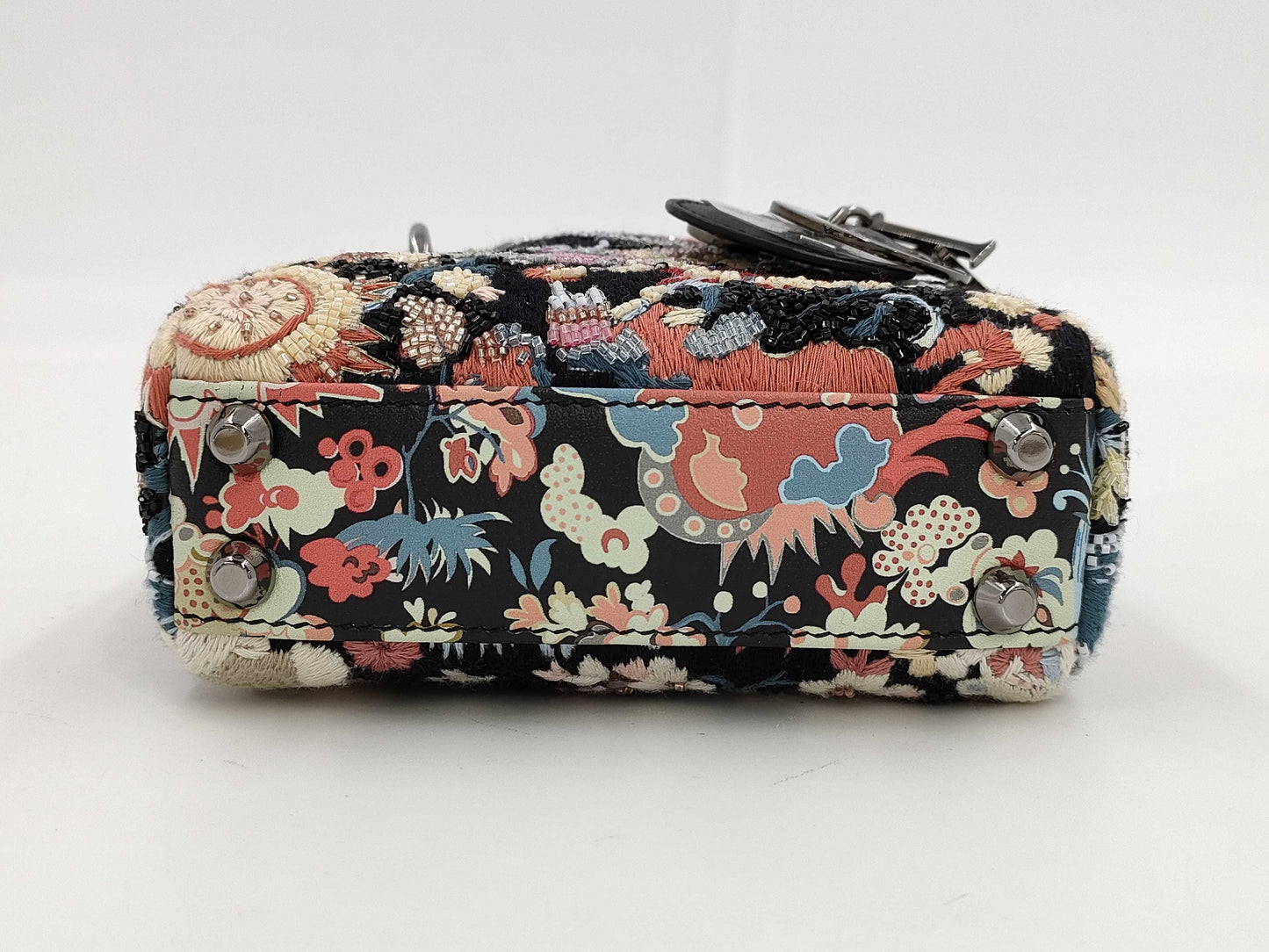 Dior Lady Dior Embroidered Beaded 2-Way Handbag Black Shoulder Bag