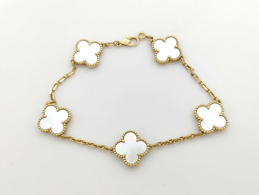Van Cleef & Arpels Vintage Alhambra 5-Piece Mother-of-Pearl Bracelet/Bangle in Yellow Gold and Au750, 12.0g