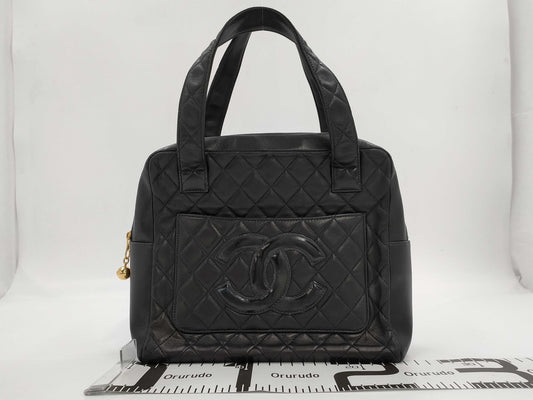 CHANEL Coco Mark Matelasse Black Handbag with Seal and Card