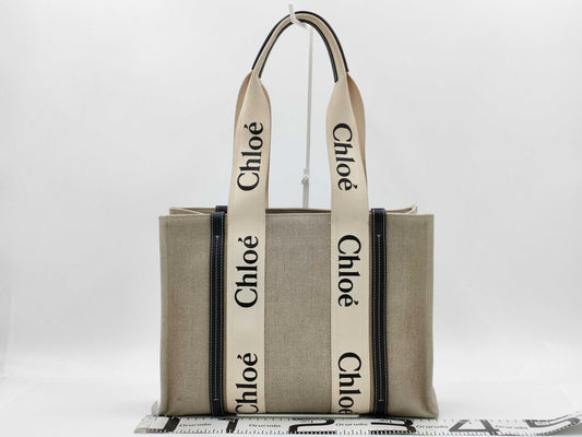 Chloe Woody Medium White Canvas Tote Bag