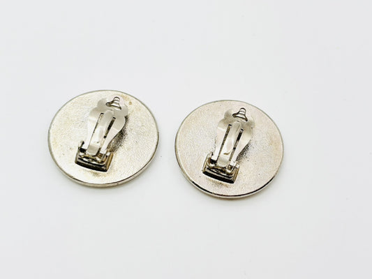 CHANEL Coco Mark Round Earrings 97A Black x Silver Earrings