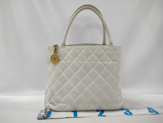 CHANEL Coco Mark Caviar Skin Tote Bag White Tote Bag